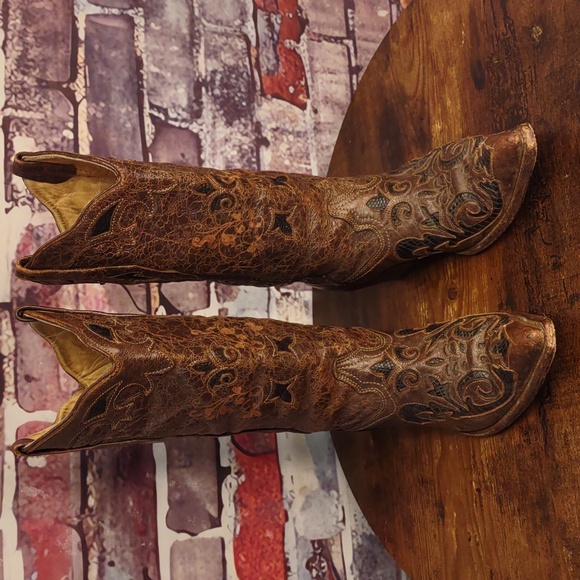 Corral Distressed Brown Embroidered Heeled Boots - Picture 2 of 15